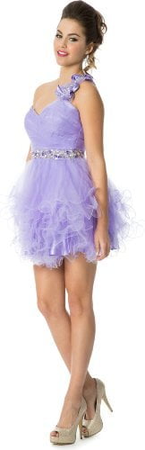 Purple Ruffle One Shoulder Short Prom Dress